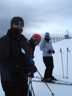 Wayne, Geoff and Michaela skiing.