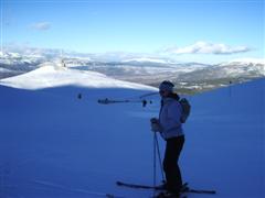 Michaela skiing.