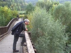 Geoff on the wavy bridge in Castellfollit.