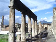 Pompeii, with Vesuvius in the background.